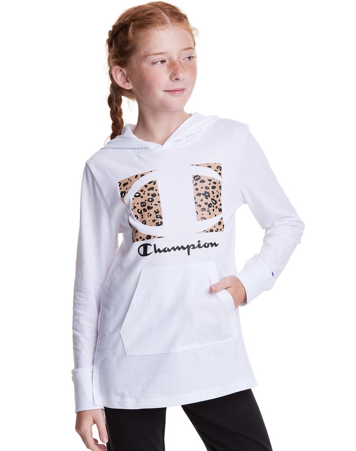 Champion Hoodie Meisjes - Wit - T-Shirt Leopard Knockout Logo ( 596021-NKT )